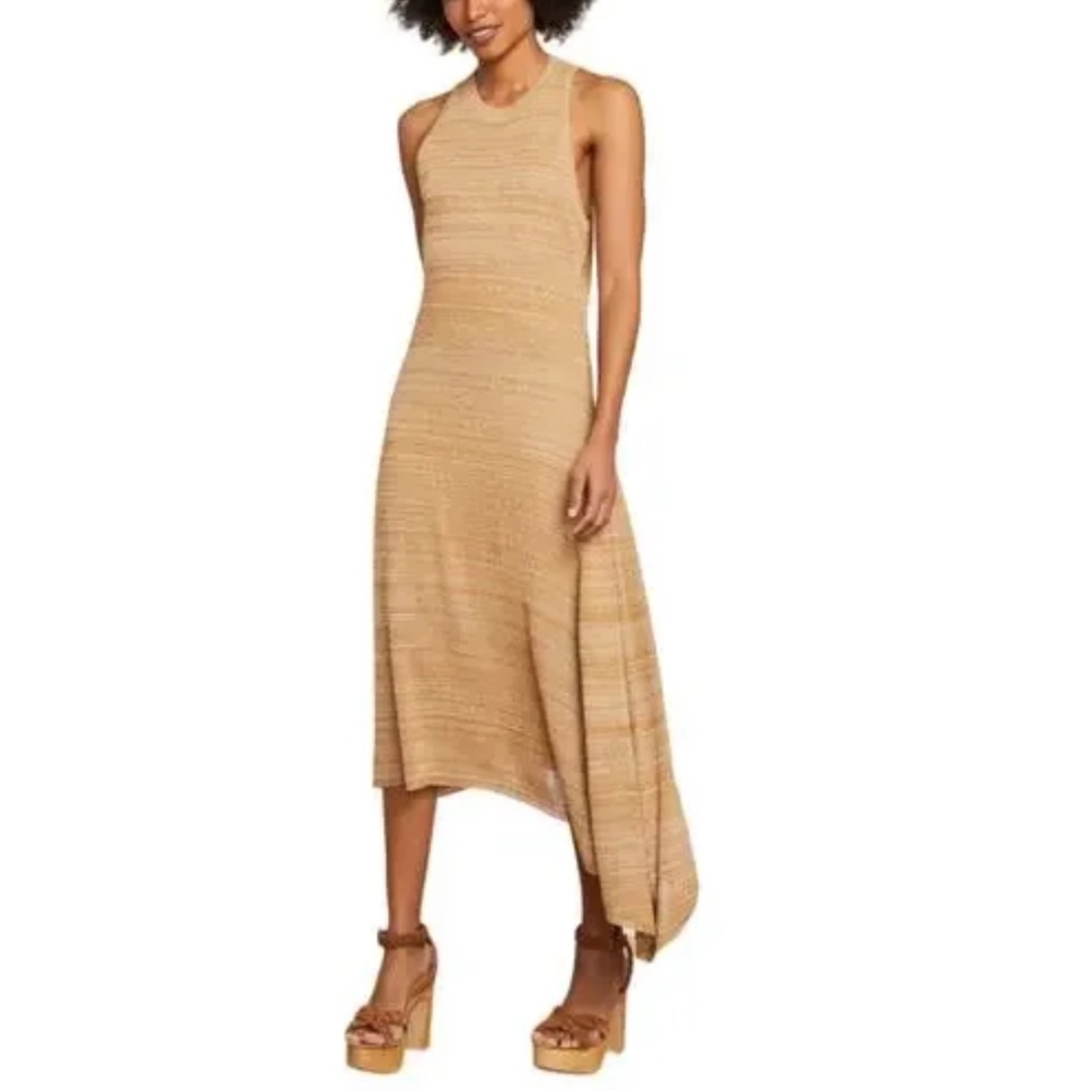 Veronica Beard - Gold Multicolor Knit Dress W/ Asymmetrical Hem Sz M